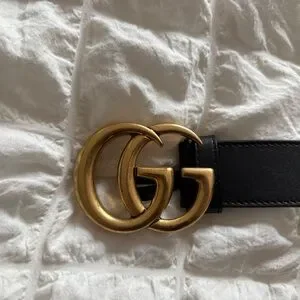 Gucci Gold and Black Marmont Belt